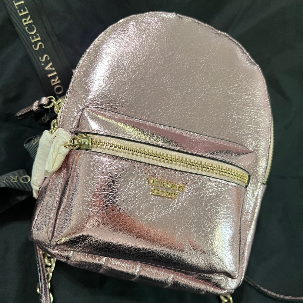 Victoria's Secret Shiny Pink Backpack with Gold Accents